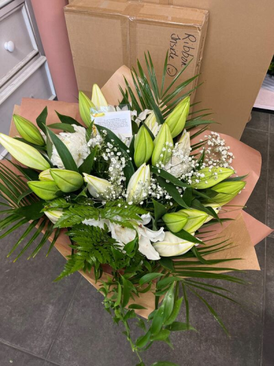 Luxury Lillies - White lillies bouquet hand delivered by K Flowers, Tullamore