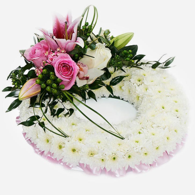 Pink Massed Wreath - At K Flowers we are delighted to present this product available for flower delivery in Tullamore and surrounding areas and surrounding areas.
